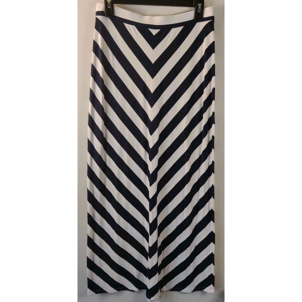 Ann Taylor LOFT Women's Petite Navy Blue/White Chevron Stripe Maxi Skirt Size SP
